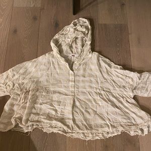 FREE PEOPLE Cream Plaid Hooded Top